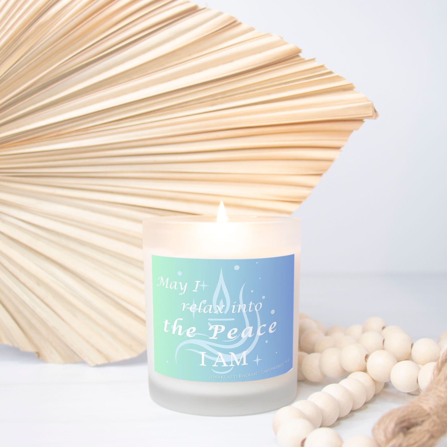 May I Relax Into The Peace I AM 9 oz Frosted Glass Candle