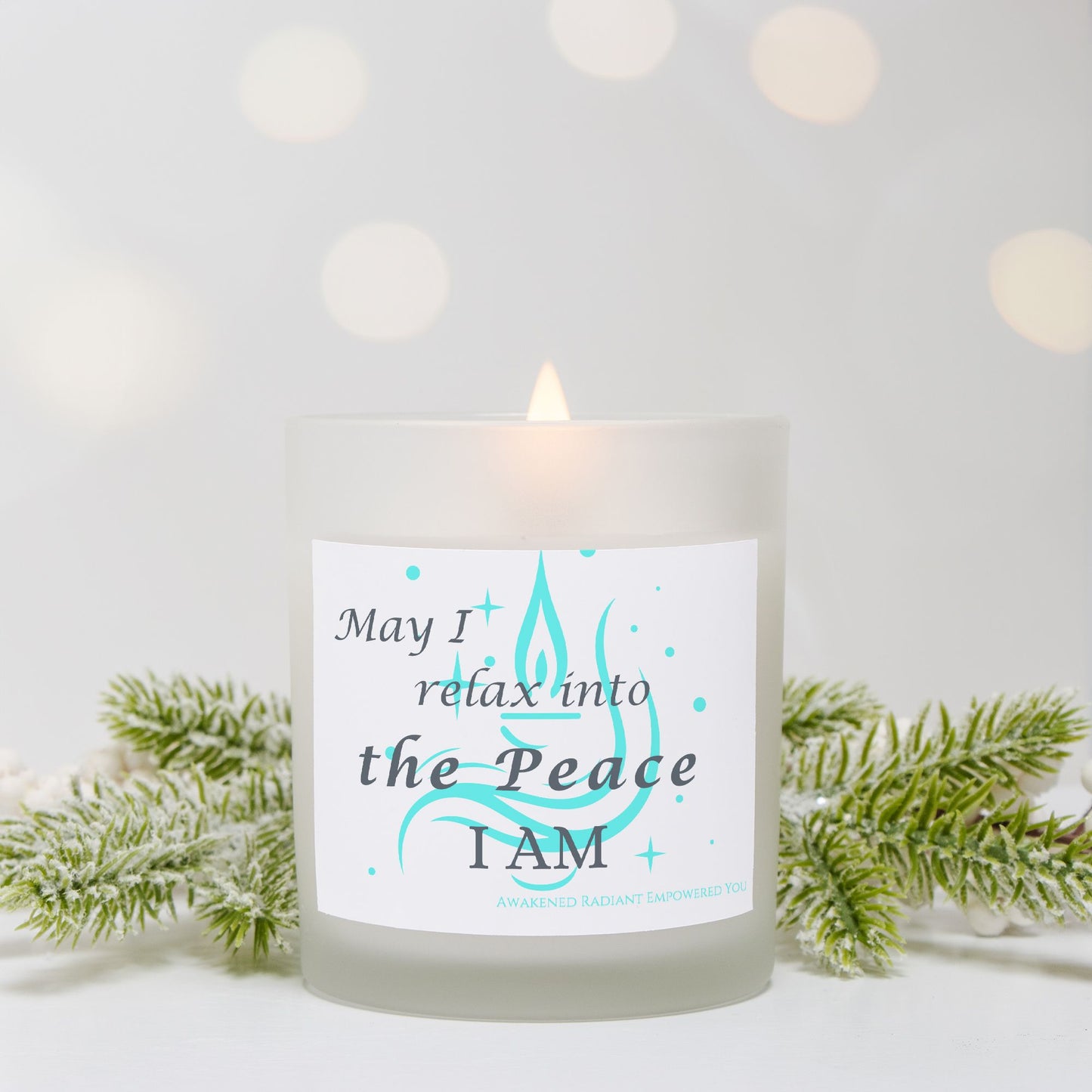 May I Relax Into The Peace I AM 9 oz Frosted Glass Candle