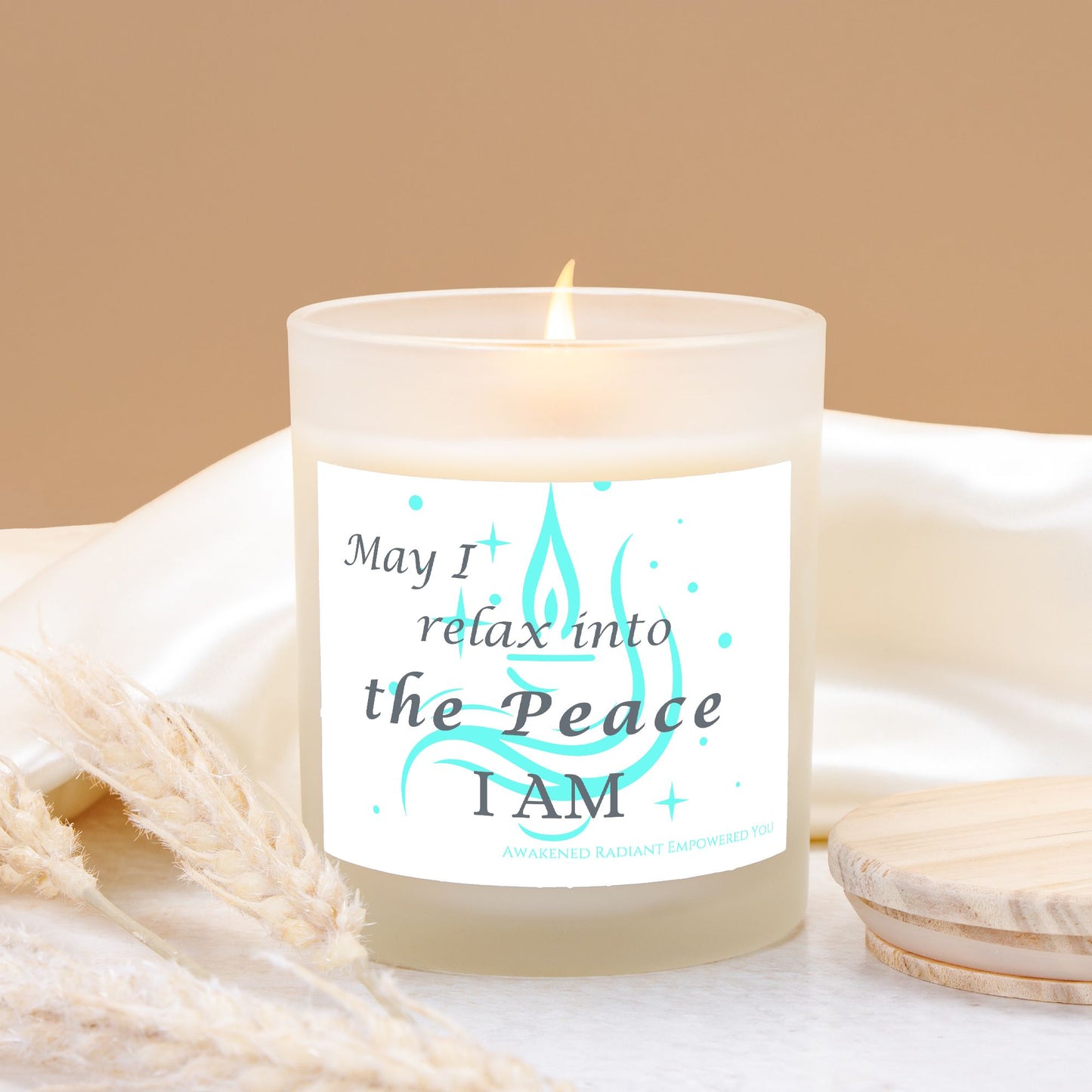 May I Relax Into The Peace I AM 9 oz Frosted Glass Candle