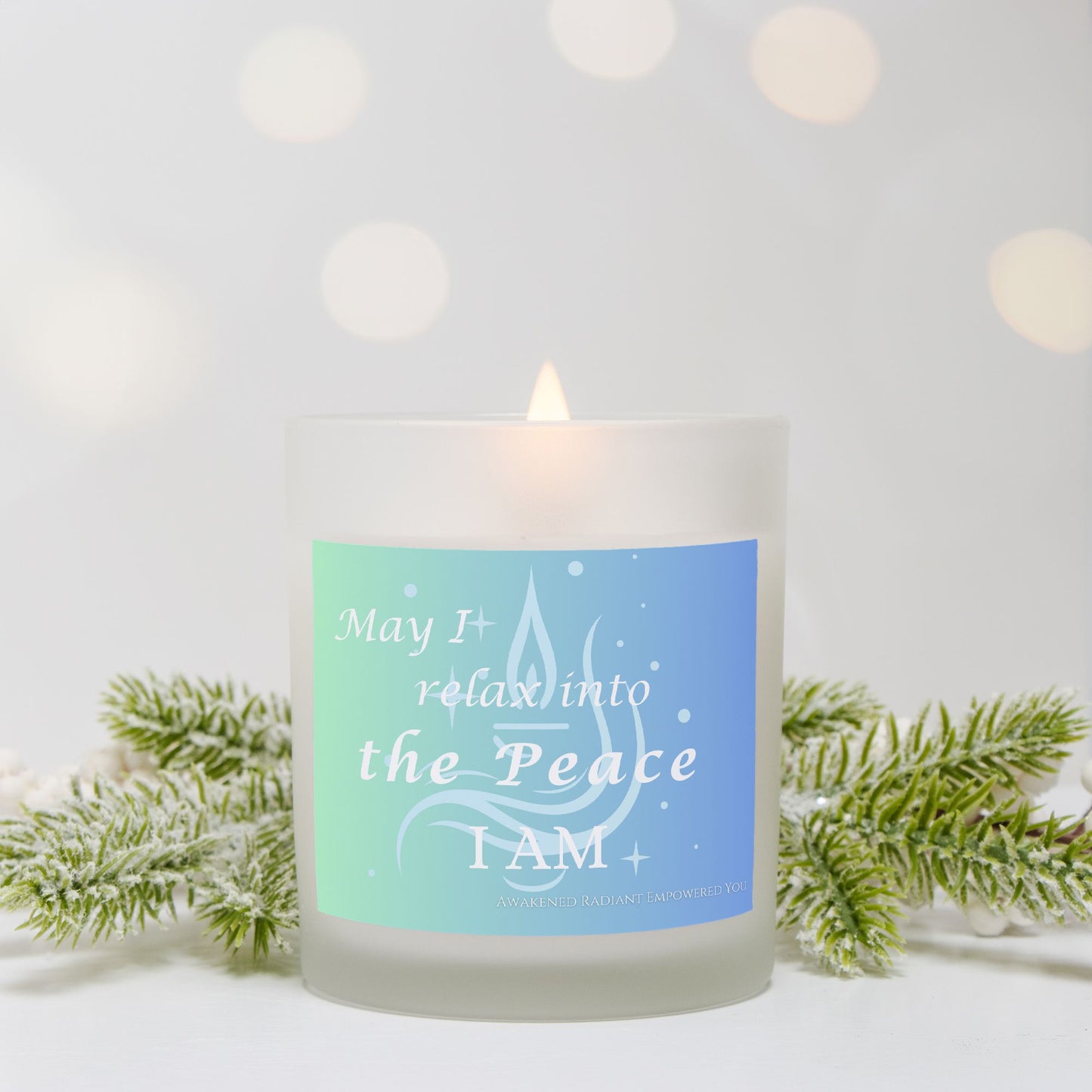 May I Relax Into The Peace I AM 9 oz Frosted Glass Candle