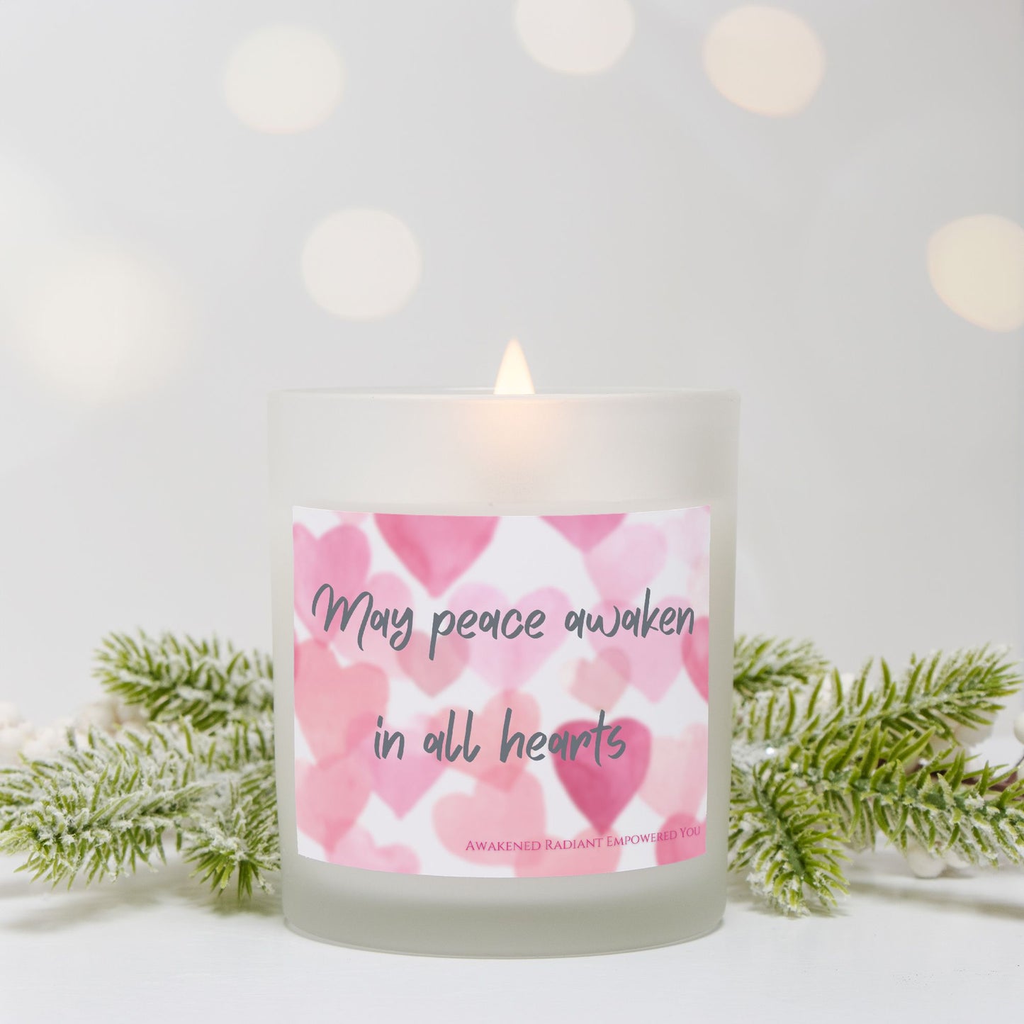 May Peace Awaken In All Hearts 9 oz Frosted Glass Candle