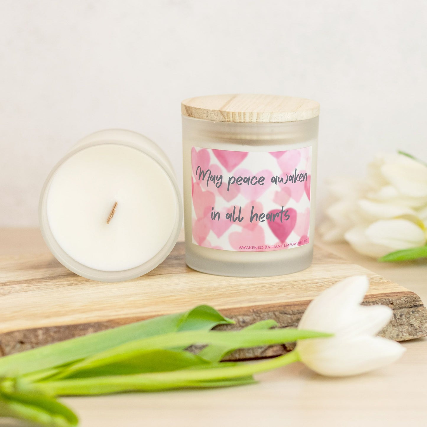 May Peace Awaken In All Hearts 9 oz Frosted Glass Candle