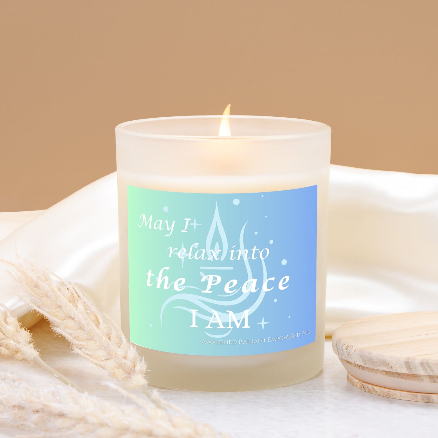 May I Relax Into The Peace I AM 9 oz Frosted Glass Candle