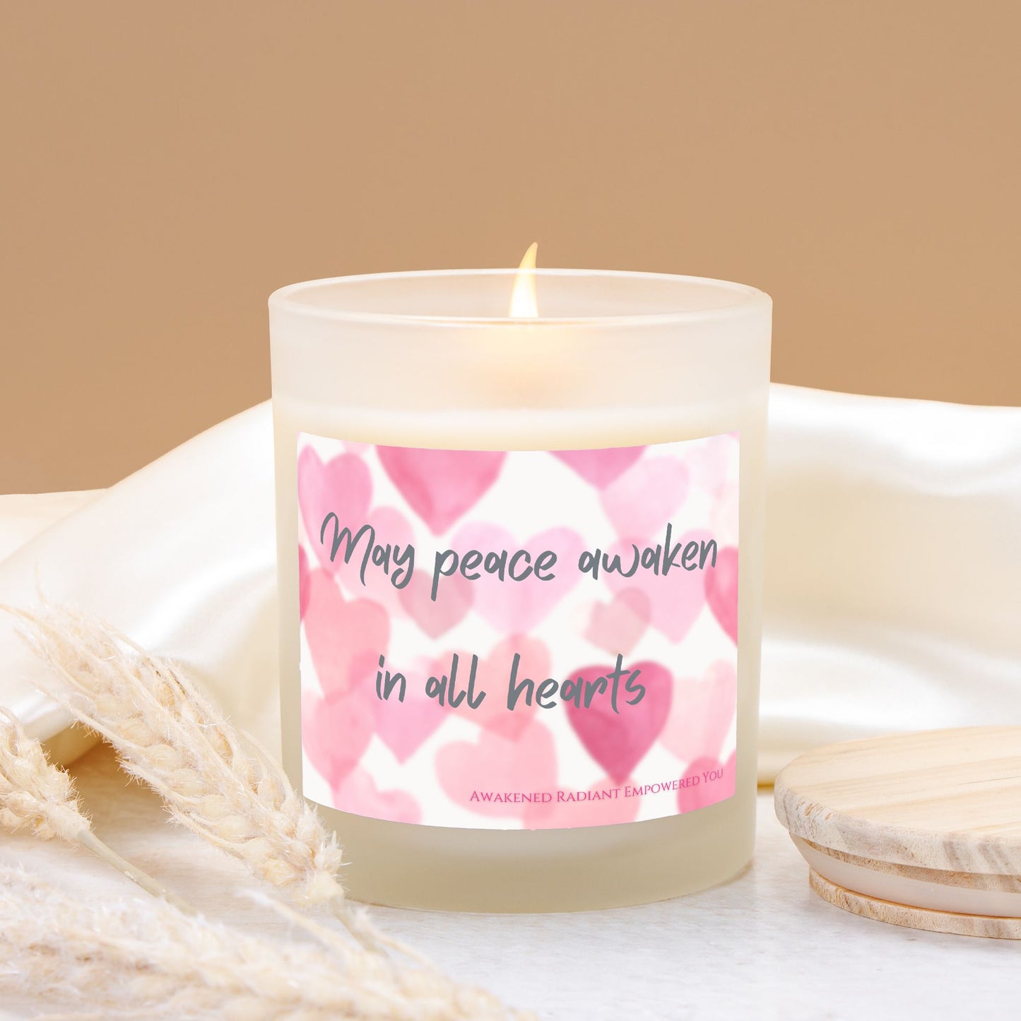 May Peace Awaken In All Hearts 9 oz Frosted Glass Candle